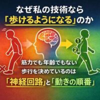 神経回路と動きの順番を学び直すことで、筋力や年齢に関係なく歩行が安定することを示したイラスト